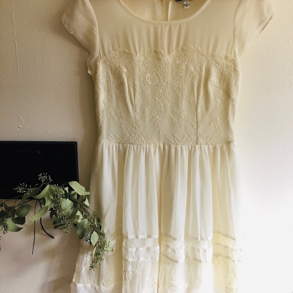 Ivory Chiffon Lace Mini Dress - American Eagle